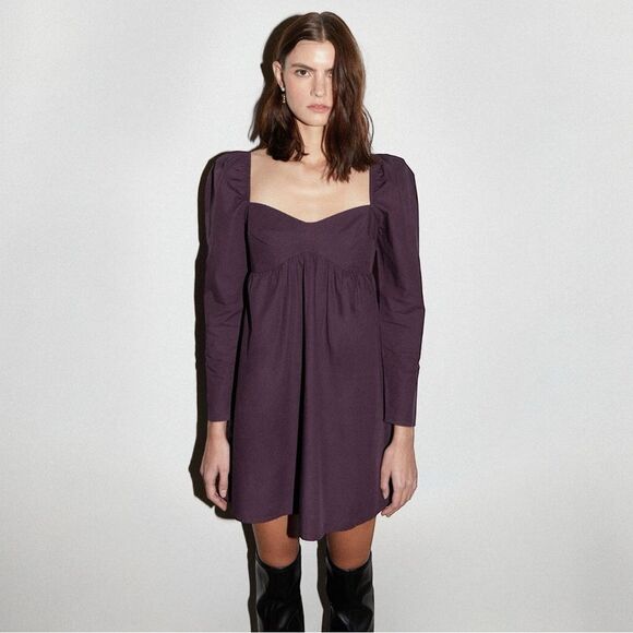 OAK + FORT Dresses & Skirts - NWOT Oak + Fort Sweetheart Puff Sleeve Mini Dress Purple Size Small